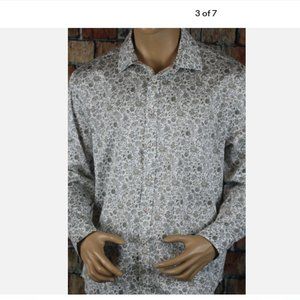 NWT Tallia Men's Shirt Green White Button Down Ornate Floral